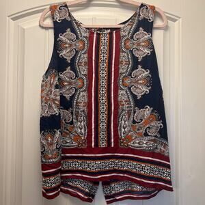 Cynthia Rowley Women's Sleeveless‎ Paisley Button Back Blouse Size L Blue Red